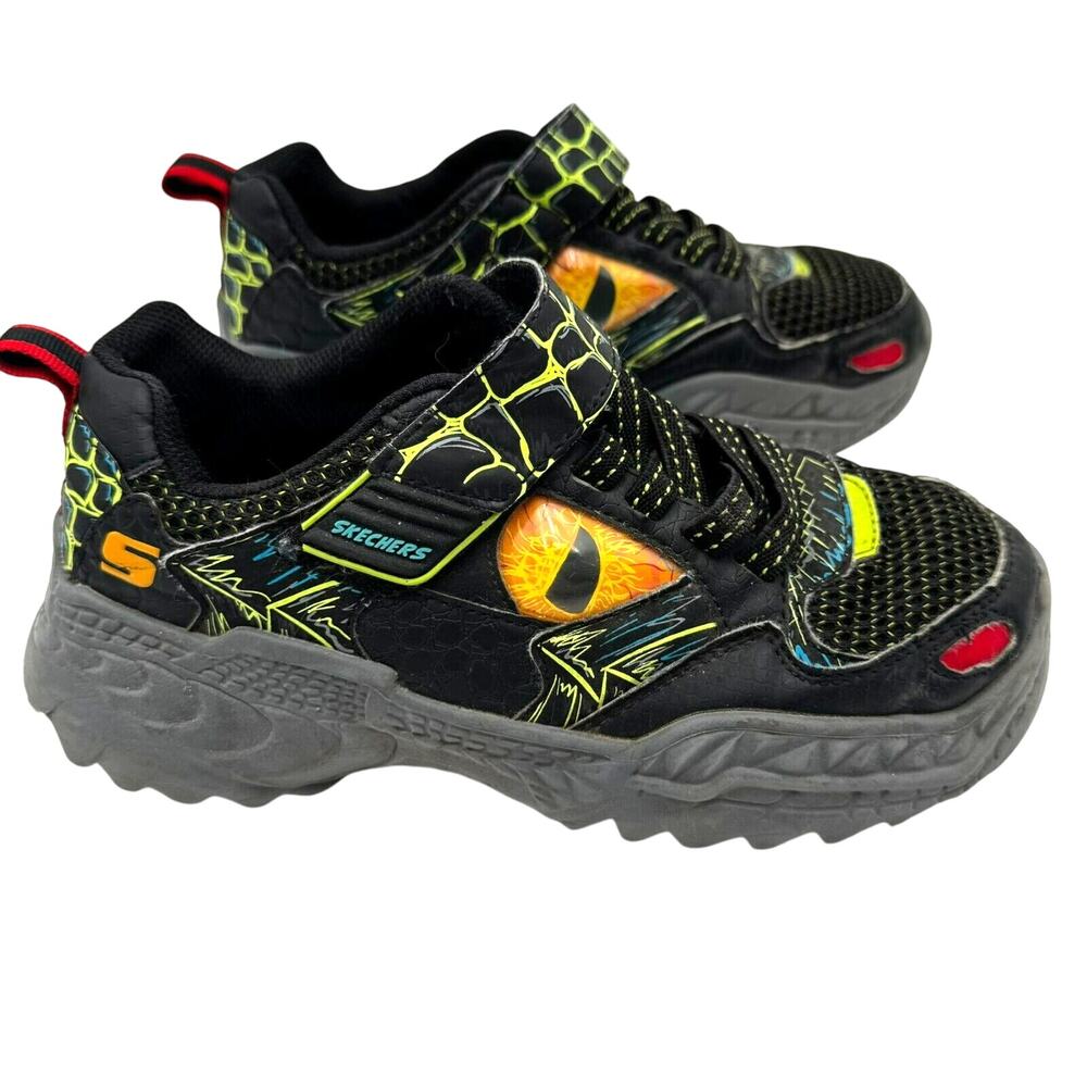 SKECHERS Boys‎ Kids Size 4 Sketch-o Saurus Black Dinosaur Dragon Sneakers shoes